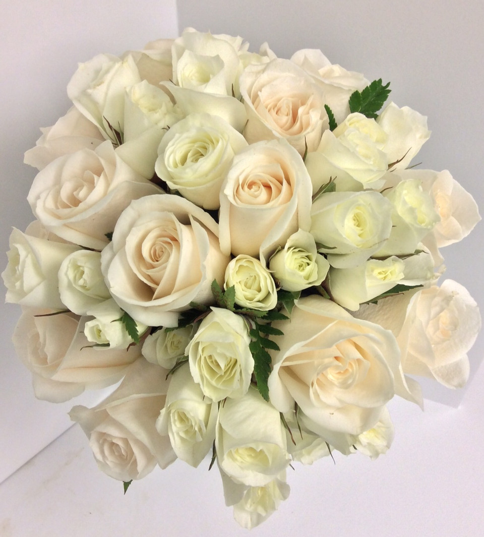 Hand-tied Bridal Bouquet with Standard and Spray Roses in Whites and ...