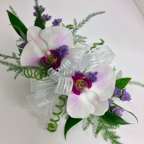 フラワー・ガーデニング corsage no.775 White dendrobium orchid wrist corsage with rhinestone jewels