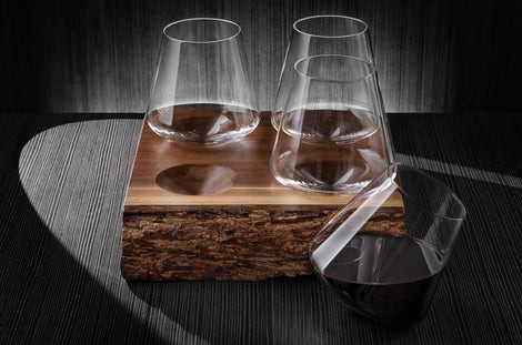 Jr Foursome Live Edge Jr Wine Decanter & 4 Revolving 12oz Wine Glasses with Live Edge Walnut Serving Tray