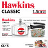 Hawkins Classic Aluminium Pressure Cooker, 1.5 Litre, Silver