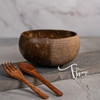 Thenga Hand Carved Jumbo Coconut Bowl with Spoon & Fork | Eco-Friendly Wooden| Large Natural Serving Bowl | Handmade & Sustainable  Thenga|153gm|0.34 lbs