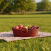 Natriel  Handwoven Sabai Grass Oval Fruit and Vegetable Basket with Handles, Reddish Brown 350gm | 0.77 lbs