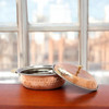 Natriel  Hammered Copper Serving Dish with Lid, Brass Knob Handle, Stainless Steel Lining | 700gm | 1.54 lbs