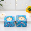 Natriel  Set of 2 Handmade Blue Pottery Luxury Candle Holders Diwali Decoration Items| 250gm | 0.55 lbs