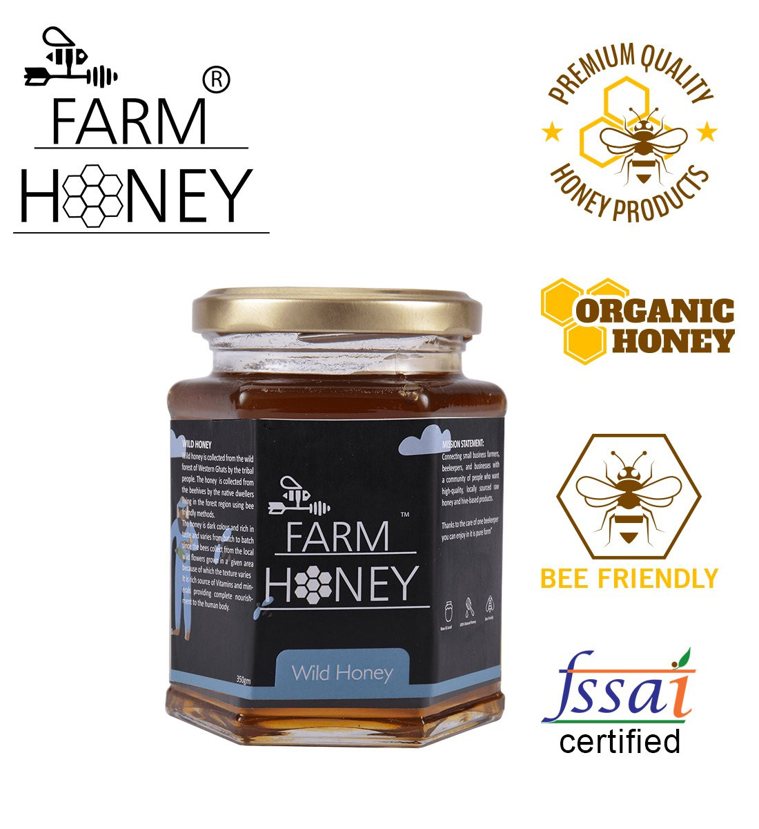 Farm Honey Wild Unprocessed Honey|Pure Organic Raw Honey|100% Natural|no preservatives| No Artificial Color|no Added Sugar|250 Gm