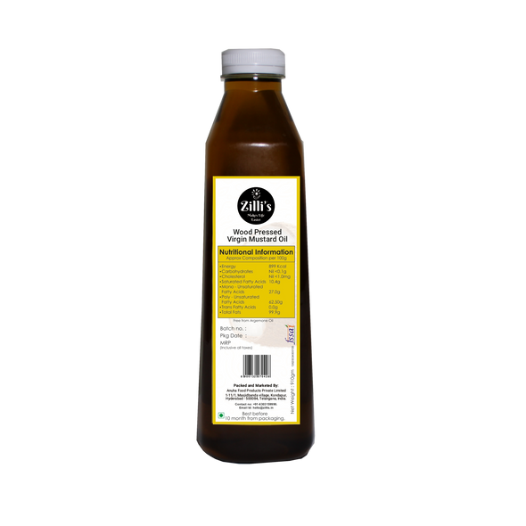 Wood Pressed Mustard Oil - 1 Litre | By Zilli's | 33.81 Oz | 2.2 lbs