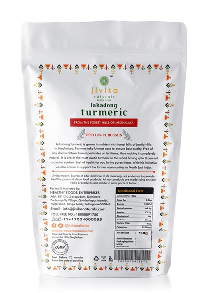 Lakadong Turmeric With High Curcumin Upto 8% 250gms | By Jivika Naturals | 8.82 Oz | 0.55 lbs