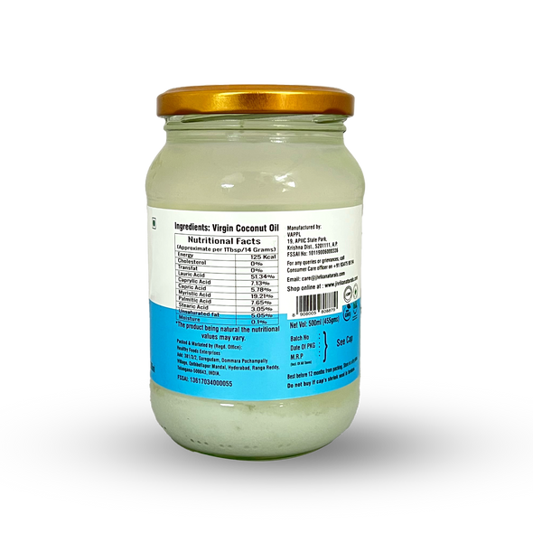 Cold Pressed Virgin Coconut Oil In Glass Jar 500ml | By Jivika Naturals | 16.91 Oz | 1.1 lbs