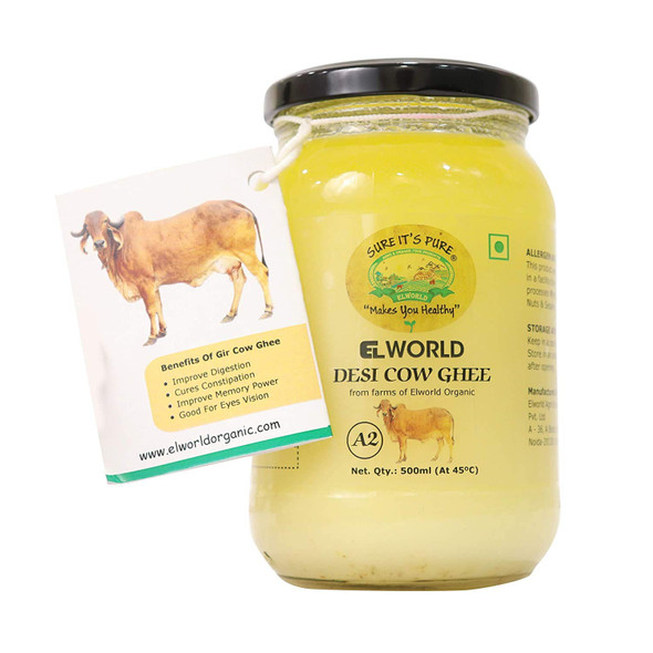 Gir Cow GHEE A2 Protein - 500 ml | By ELWORLD AGRO & ORGANIC FOODS | 17.64 Oz | 1.1 lbs