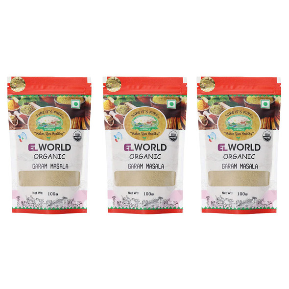 Organic Garam Masala - Pack of Three(3x100gms) | By ELWORLD AGRO & ORGANIC FOODS | 10.58 Oz | 0.66 lbs