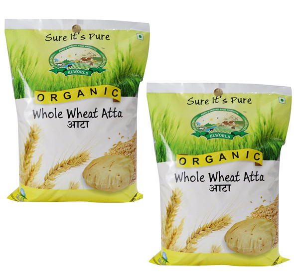 Whole Sharbati Wheat Flour Fresh Atta 5 Kg X 2 (Pack of 2) | By ELWORLD AGRO & ORGANIC FOODS | 176.37 Oz | 22.03 lbs