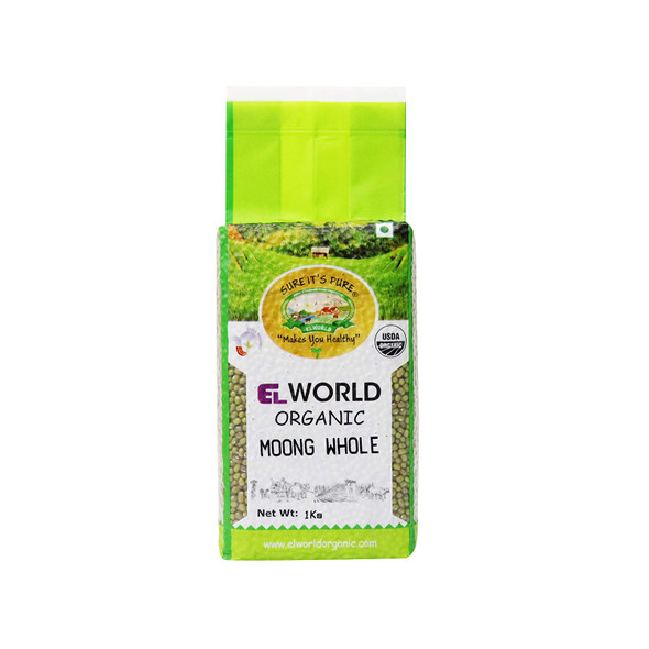 Organic Green Moong Whole/Sabut, 1 Kg | By ELWORLD AGRO & ORGANIC FOODS | 35.27 Oz | 2.2 lbs