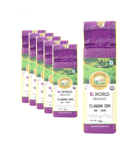 Telangana Sona Sugar Free Rice (500 x 2 Gms) Pack of 2 | By ELWORLD AGRO & ORGANIC FOODS | 35.27 Oz | 2.2 lbs