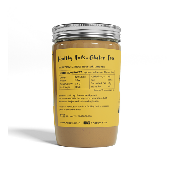 100% Natural Almond Butter - Unsweetened 265g | By Happy Jars | 9.35 Oz | 0.58 lbs