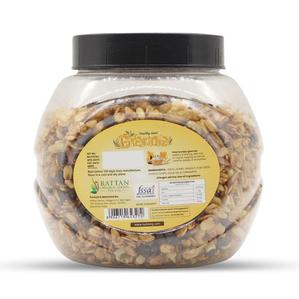 Crunchy Granola Walnuts, Flax seeds and Choco Chips Flavor | By Nutriorg | 17.64 Oz | 1.1 lbs