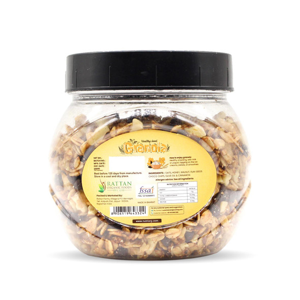 Crunchy Granola Walnut, Flaxseeds & Choco Chips Flavor | By Nutriorg | 8.82 Oz | 0.55 lbs
