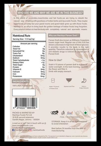 paneer Dodi herb for Diabetes | By Namhya | 7.05 Oz | 0.44 lbs