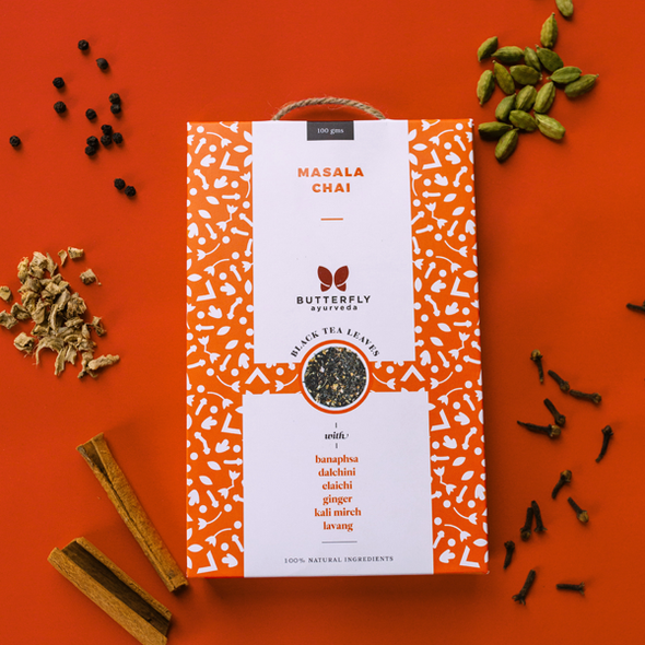 Masala Chai Â– Assam Black Tea Leaves With Herbs  | By  Butterfly Ayurveda  |  3.53 oz  |  0.22lbs