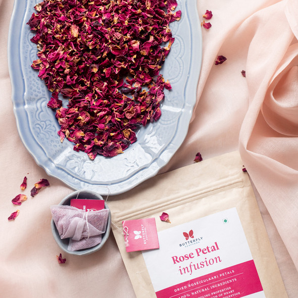 Rose Petal Infusion For Balancing Pitta And Boosting Heart Health - 20 Tea Bags (40g)  | By  Butterfly Ayurveda  |  1.41 oz  |  0.09lbs