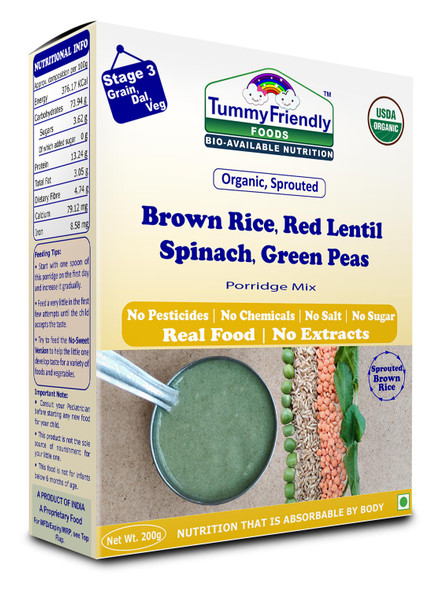 Sprouted Brown Rice, Red Lentil, Spinach, Green Peas Porridge Mix  |  BY  Tummy Friendly Foods|7.05oz|0.44  lbs