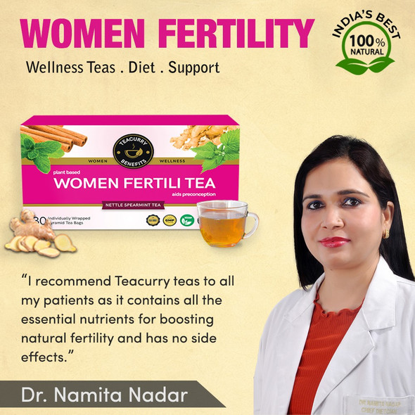 Fertility Tea For Women with Diet Chart (1 Month Pack | 30 Tea Bags) - Women Fertility Tea  |  By Teacurry   |  3.53 oz   |  0.22 lbs