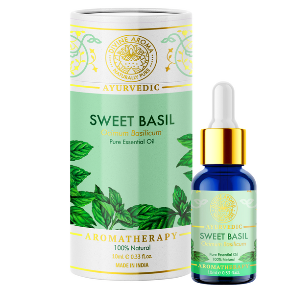 Basil (Sweet) Essential Oil ,100% Pure & Natural, Â FOR ACNE, WRINKLES, HAIR HEALTH, AIR-PURIFICATION, MENTAL CLARITY, 10ml | By Divine Aroma  |  0.34floz