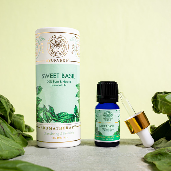 Basil (Sweet) Essential Oil ,100% Pure & Natural, Â FOR ACNE, WRINKLES, HAIR HEALTH, AIR-PURIFICATION, MENTAL CLARITY, 10ml | By Divine Aroma  |  0.34floz