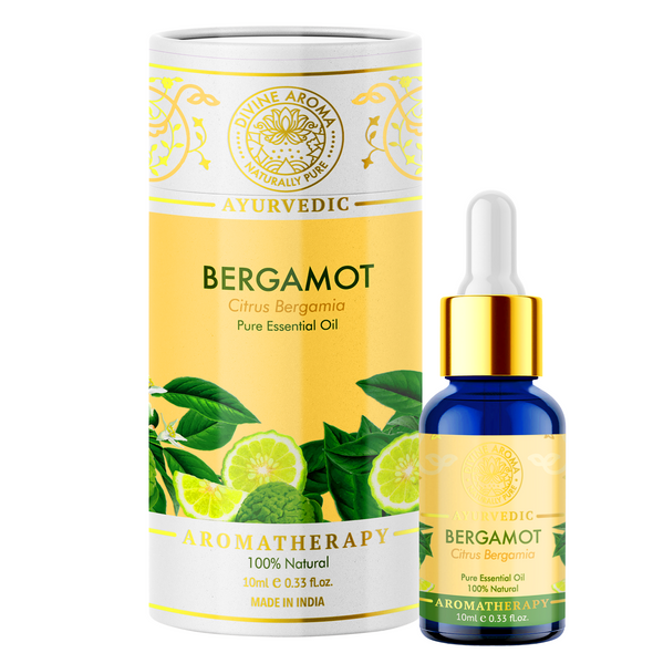 Bergamot Essential Oil, 100% Pure & Natural, FOR ACNE, HAIR HEALTH, ANTI-VIRAL PROPERTIES, UPLIFTING PROPERTIES, 10ml | By Divine Aroma  |  0.34floz
