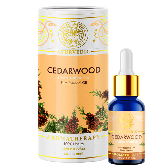 Cedar Wood Essential Oil, 100% Pure & Natural, FOR SKIN, HAIR GROWTH, CALMING PROPERTIES, REPELLING INSECTS, 10ml | By Divine Aroma  |  0.34floz