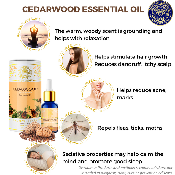 Cedar Wood Essential Oil, 100% Pure & Natural, FOR SKIN, HAIR GROWTH, CALMING PROPERTIES, REPELLING INSECTS, 10ml | By Divine Aroma  |  0.34floz