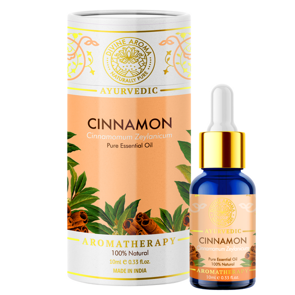Cinnamon (Bark) Essential Oil, 100% Pure & Natural, For Mental wellness, Aroma, Skin, Hair, Bath, 10ml | By Divine Aroma  |  0.34floz