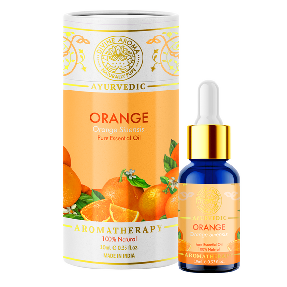 Orange (Sweet) Essential Oil, 100% Pure & Natural, FOR DULL SKIN, HAIR, ENERGISING PROPERTIES, ODOUR ELIMINATION, 10ml | By Divine Aroma  |  0.34floz