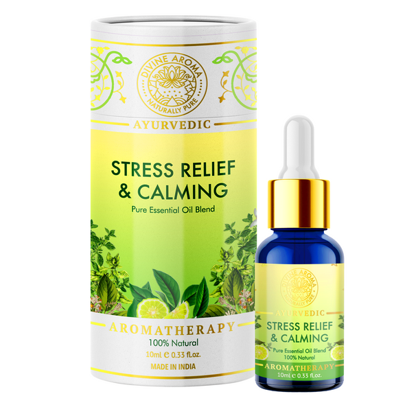 Stress Relief & Calming Essential Oil Blend , 100% natural, FOR RELAXING AFTER A STRESSFUL DAY, 10ml | By Divine Aroma  |  0.34floz
