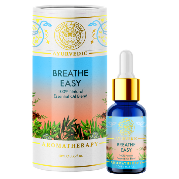 Breathe Easy Essential Oil Blend, 100% natural, FOR RESPIRATORY DECONGESTION, 10ml | By Divine Aroma  |  0.34floz