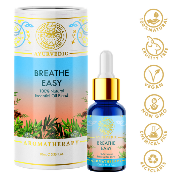 Breathe Easy Essential Oil Blend, 100% natural, FOR RESPIRATORY DECONGESTION, 10ml | By Divine Aroma  |  0.34floz