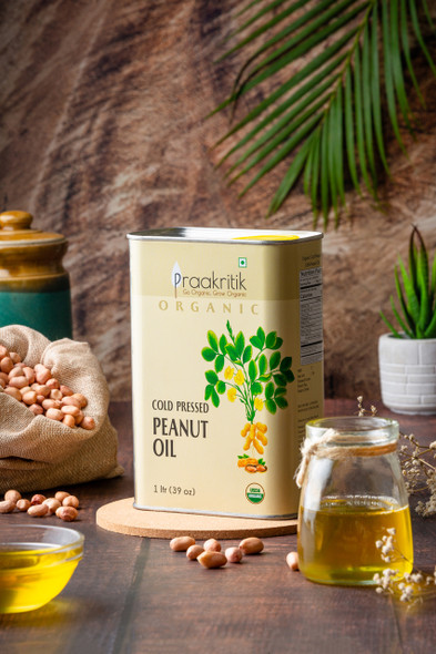 Organic Cold Pressed Peanut Oil 1L | By Praakritik | 33.78 floz | 0.3gal