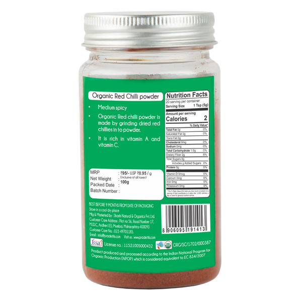 Organic Red Chilli  | By Praakritik | 3.53oz | 0.22lbs