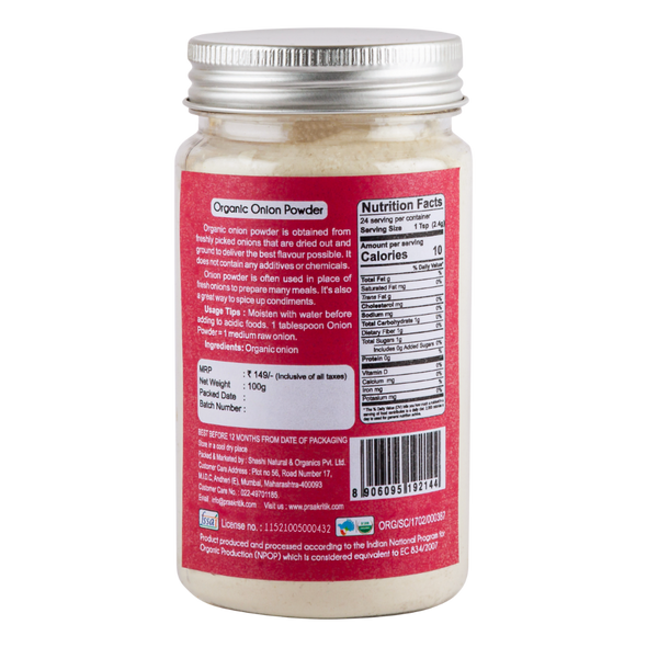 Organic Onion Powder  | By Praakritik | 3.53oz | 0.22lbs