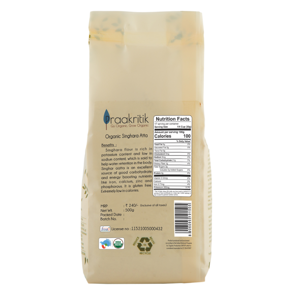 Organic Singhara Atta  | By Praakritik | 17.64oz | 1.1lbs