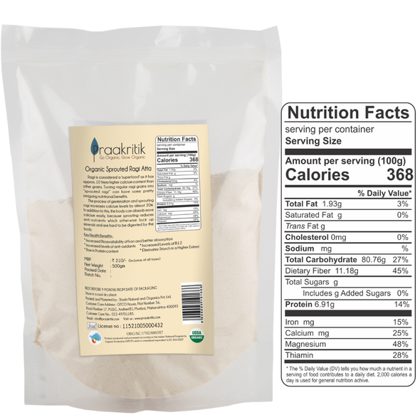 Organic Sprouted Ragi Atta  | By Praakritik | 17.64oz | 1.1lbs