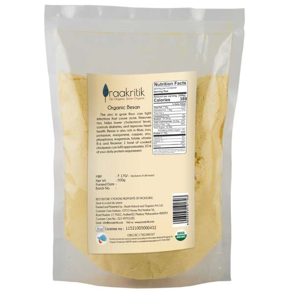 Organic Besan  | By Praakritik | 17.64oz | 1.1lbs