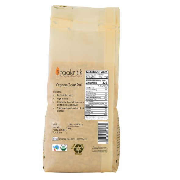 Organic Tuvar Dal  | By Praakritik | 17.64oz | 1.1lbs