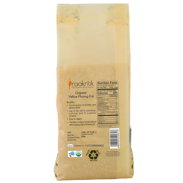 Organic Yellow Moong Dal  | By Praakritik | 17.64oz | 1.1lbs