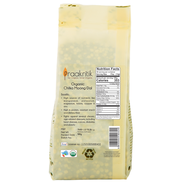 Organic Chilka Hara Moong  | By Praakritik | 17.64oz | 1.1lbs