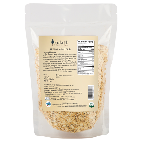 Organic Rolled Oats  | By Praakritik | 17.64oz | 1.1lbs