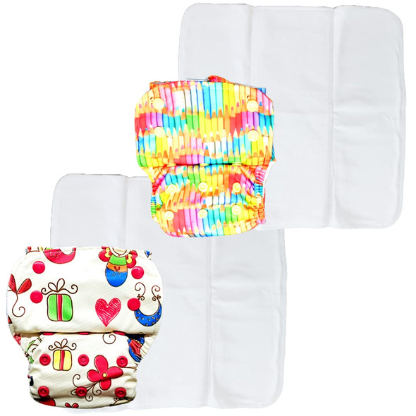 Kindermum Baby Doodle and Colourful Art Cloth Diaper With Quick Dry Organic Cotton Insert, daytime reuseable diaper fits 0-4 years baby - Pack of 2 (Baby Doll Colorfulart)|5.2763744Oz|0.3297734lbs