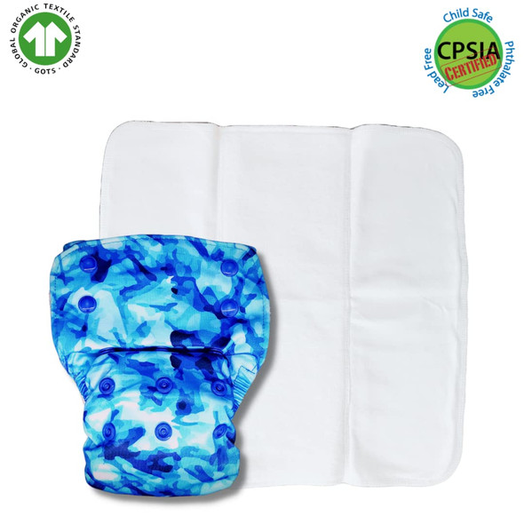 Kindermum Birdie and Aqua Nano Lite Cloth Diaper With Quick Dry Organic Cotton Insert, daytime reuseable diaper fits 0-4 years baby - Pack of 2 (Birdie Aqua Nano)|5.276128Oz|0.329758lbs