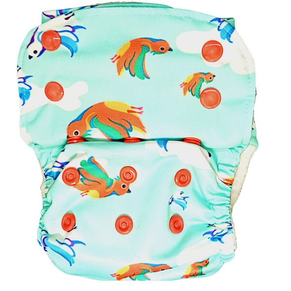 Kindermum Nano AIO Pro Cloth Diaper, Gots Certified Soft Freesize Adjustable, Washable diaper Reusable Diaper for babies 0-3 Years, with 3 organic cotton inserts (Birdie-AIO-Pro)|7.04Oz|0.44lbs