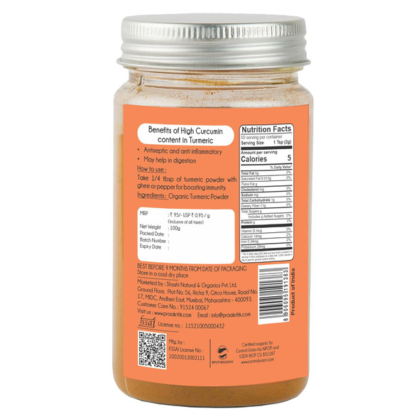 Praakritik Organic Haldi Powder | Pack of 5 | 500 Grams Total | Orignal Organic Turmeric Powder | Healthy, 100% Organic, 100% Natural, 100% Vegetarian|17.6Oz|1.1lbs
