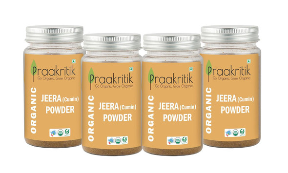 Praakritik Organic Jeera Powder | 100% Organic | 100% Natural | Organic Cumin Powder | Cumin seeds Powder | No Added Preservatives and Colors | Pack of 4 | 100 Grams Each|14.08Oz|0.88lbs